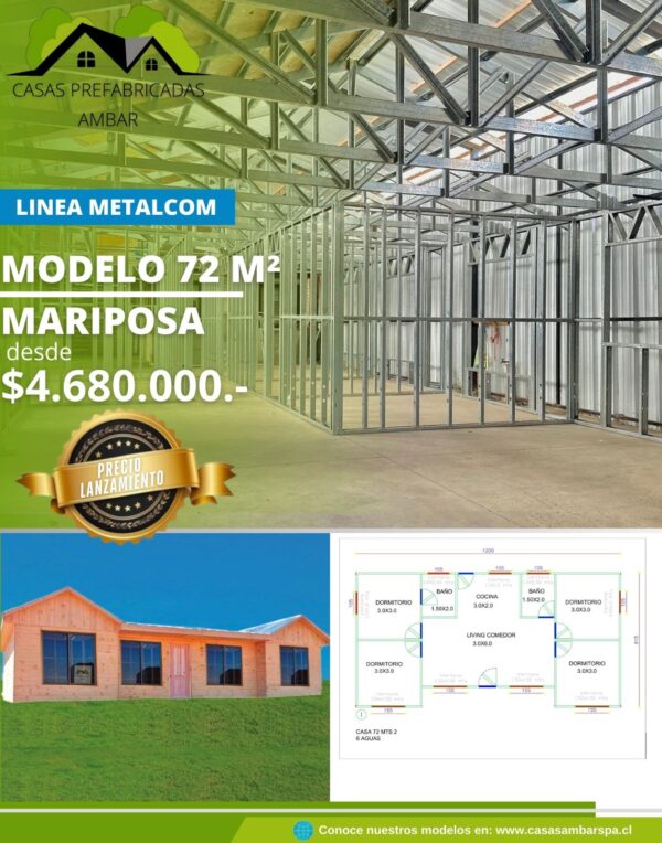 Casa 72m² 6 aguas Mariposa (Metalcom)
