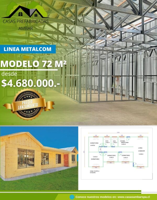 Casa 72m² 6 aguas (Metalcom)