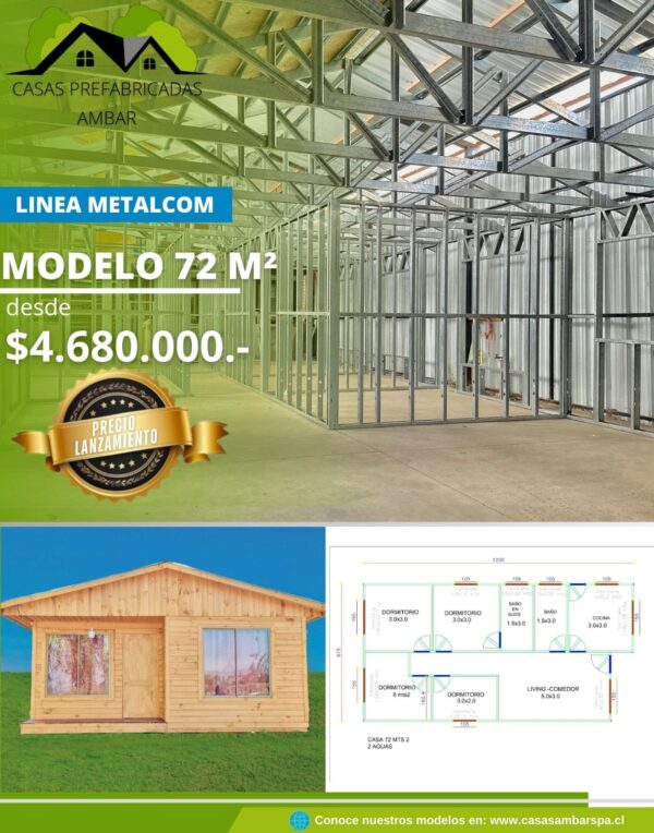 Casa 72m² 2 aguas(Metalcom)